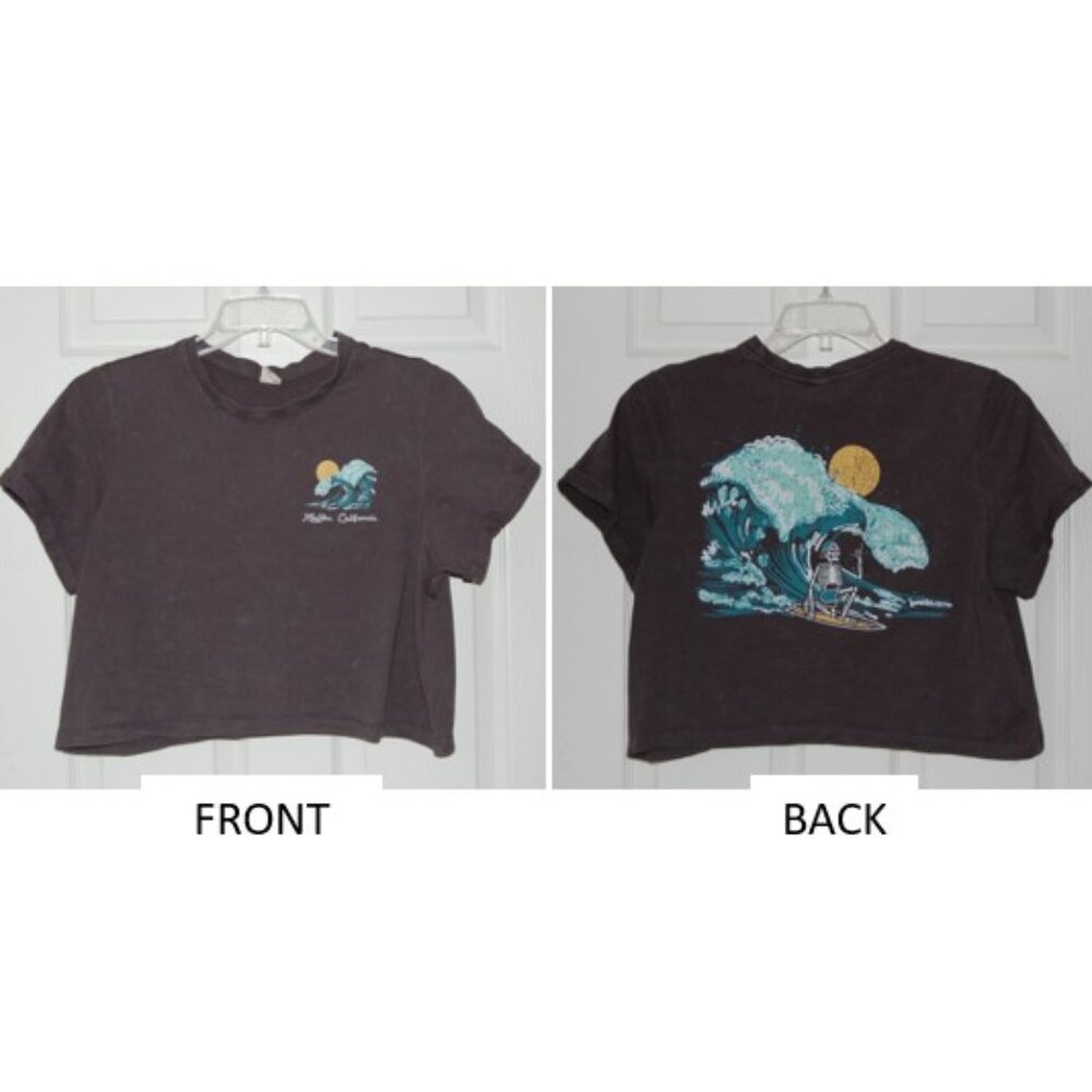 Vibe N' Cropped Graphic Tee, Women Size L (Bust: 43"), Faded Gray
